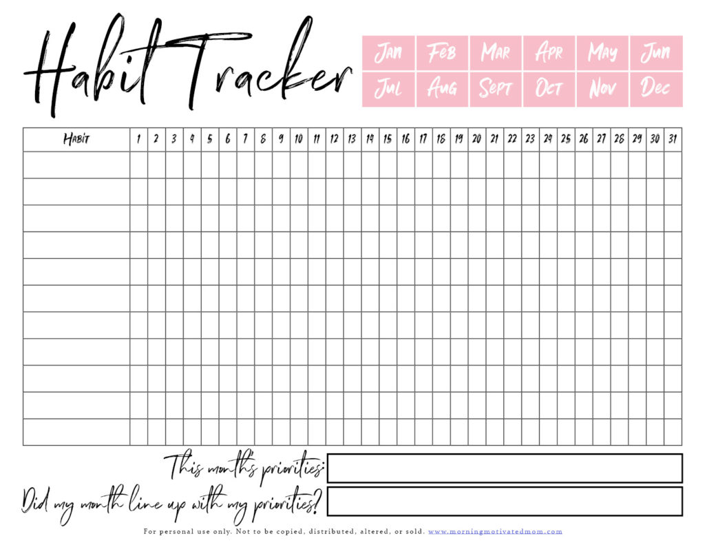 monthly habit tracker printable – morning motivated mom